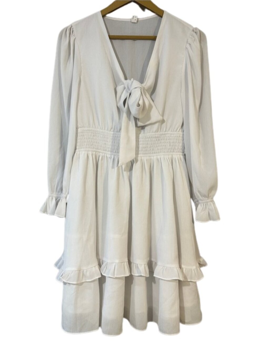 Exlura White Ruffle Tie-Neck Dress L Bridal Shower Cottagecore